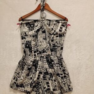 eShakti Black and White Geometric Romper